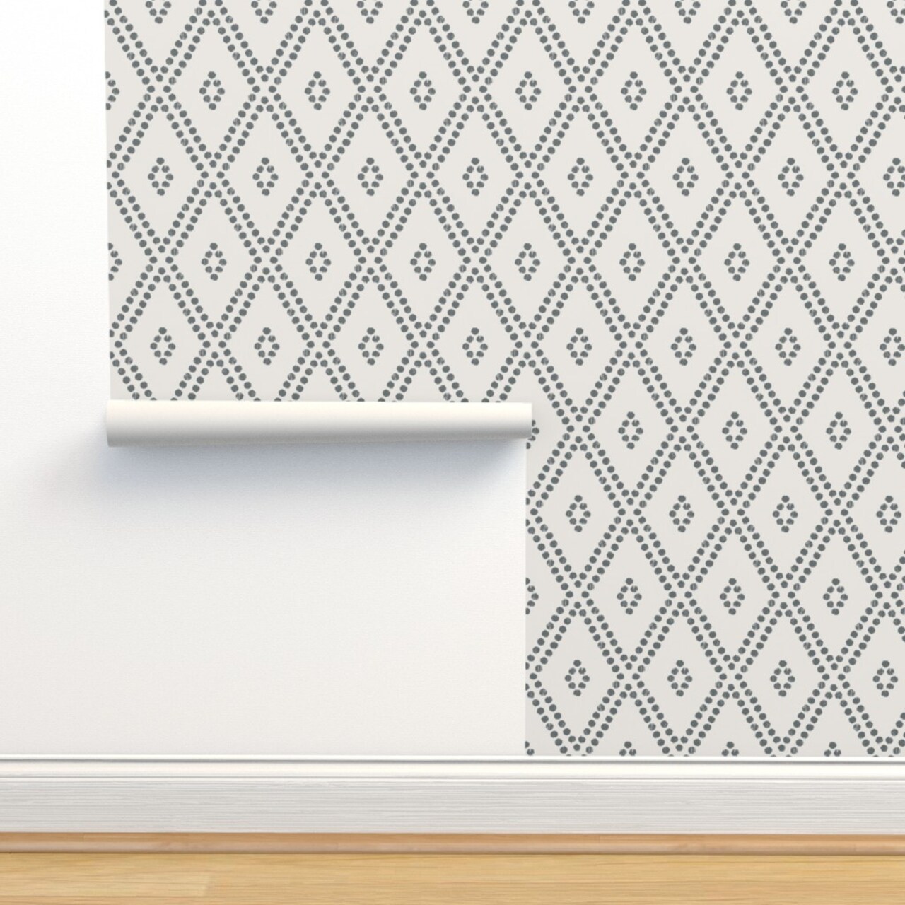 Modern Farmhouse Neutral Diamonds Bohemian Mudcloth Dots Grayscale Custom Removable Wallpaper by Spoonflower Peel & Stick Wallpaper 2FT Wide